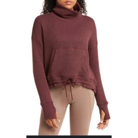 Sweaty Betty Sweaters - Sweaty Betty Burgundy Waffle Knit‎ Turtleneck Pullover Sweater Thumbholes Small